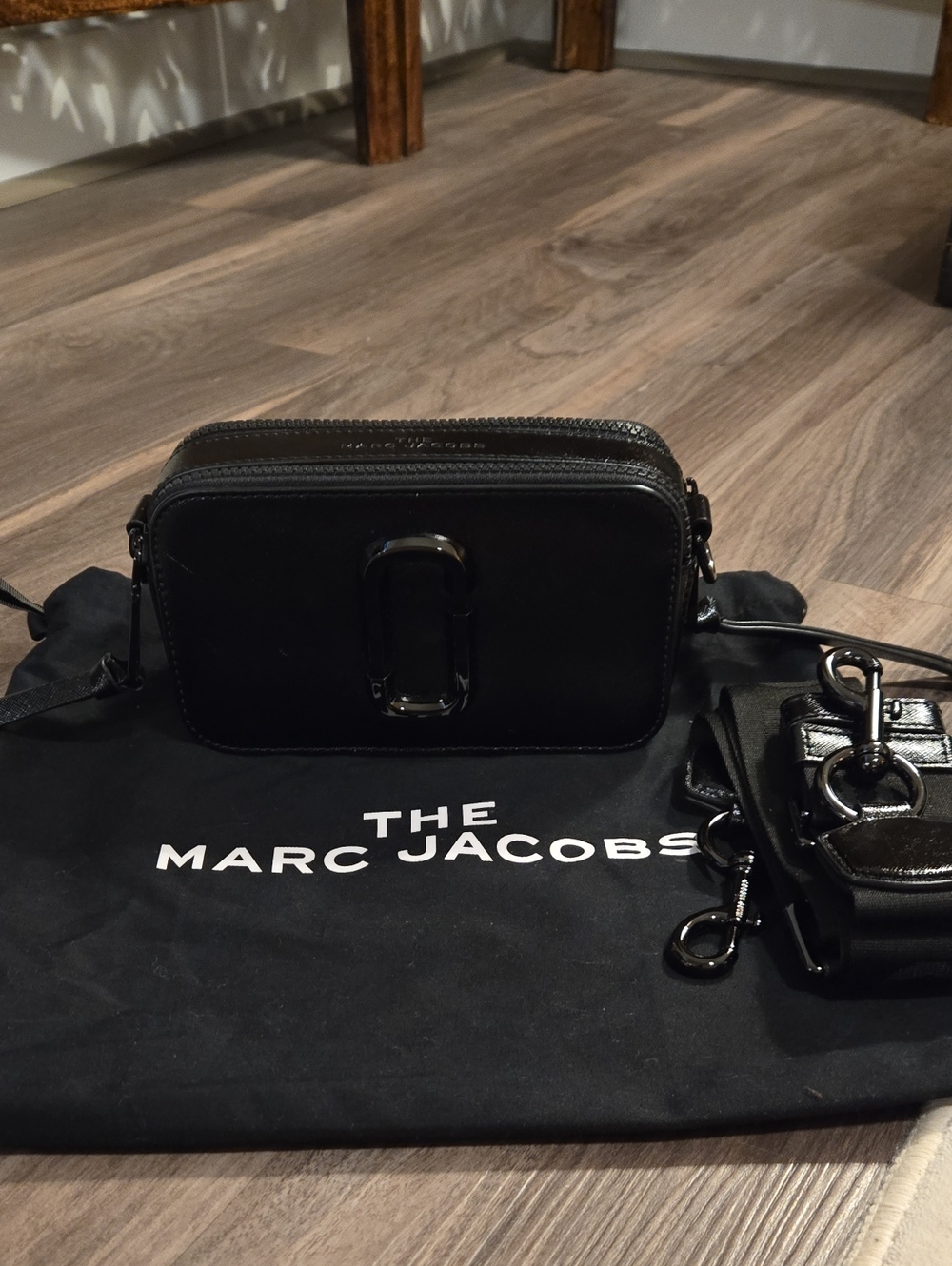 Marc Jacobs Black Leather Crossbody Camera Bag with Double-J Accent